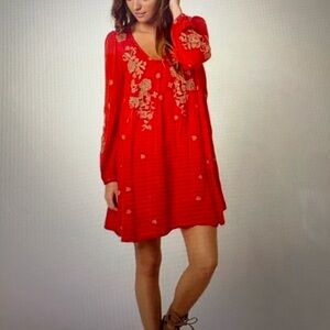 Free People Red Floral Mini Dress